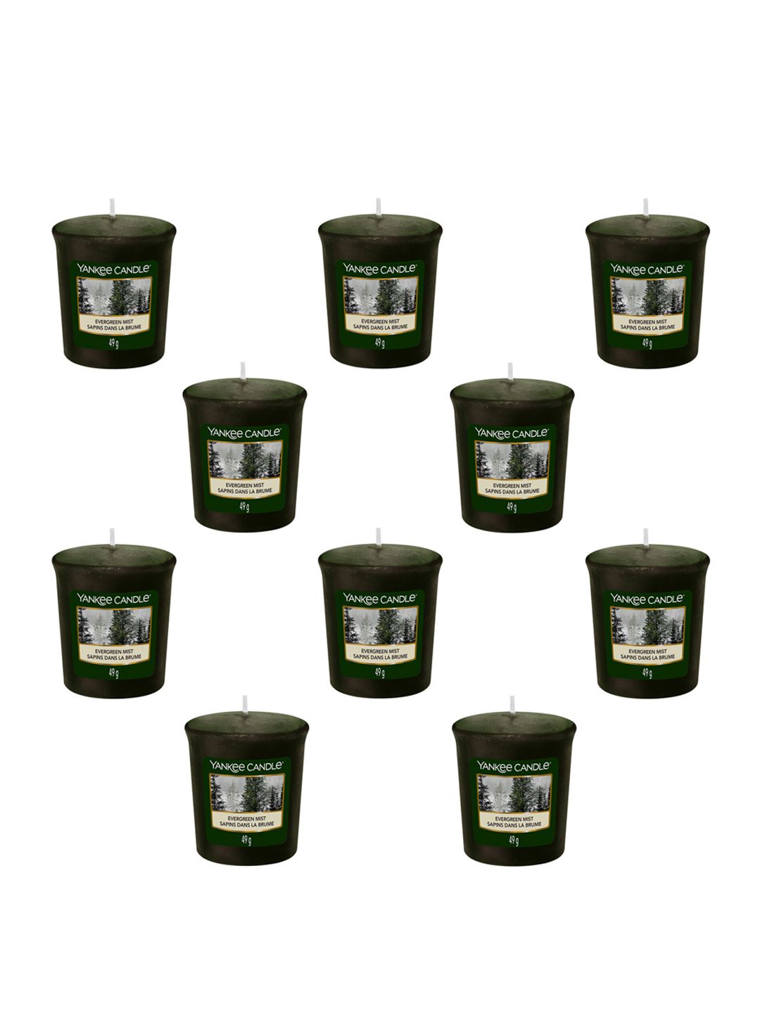 YANKEE CANDLE Set Of 10 Classic Votive Evergreen Mist Scented Candles Price in India