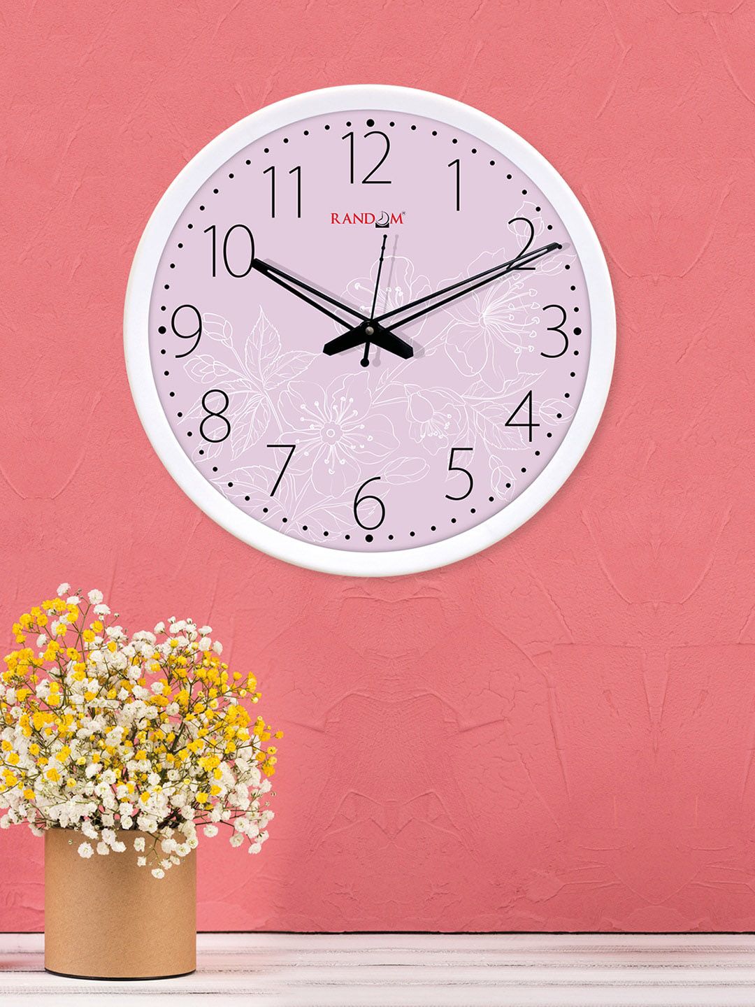 RANDOM White & Pink Floral Printed Analogue Wall Clock Price in India