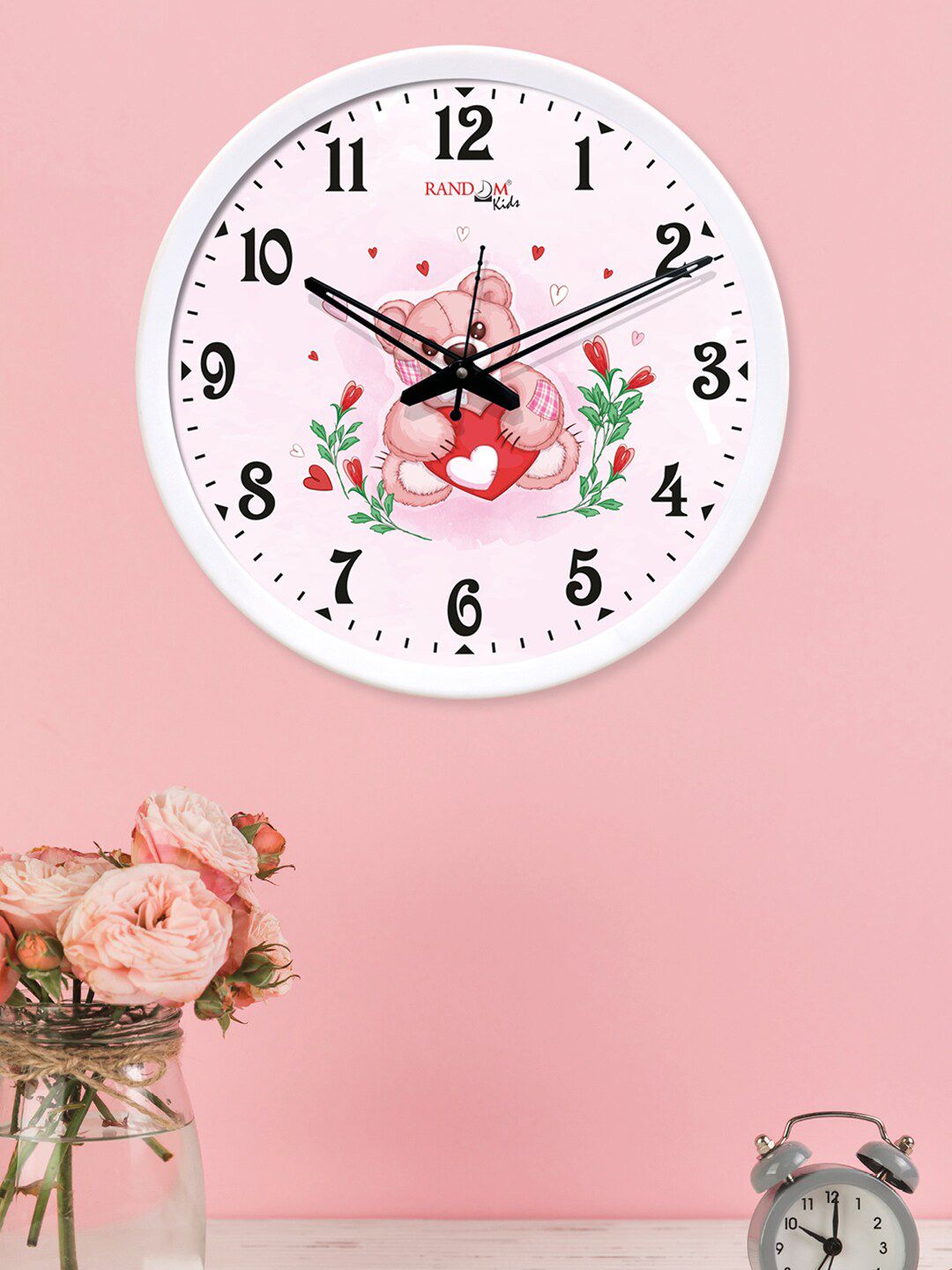 RANDOM White & Pink Round Printed Analogue Wall Clock Price in India