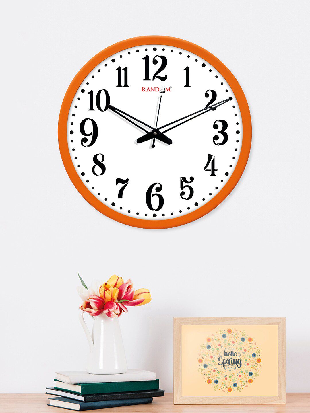 RANDOM Orange & White Round Solid Analogue Wall Clock Price in India