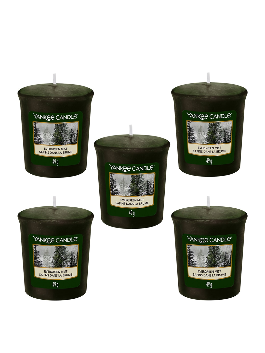 YANKEE CANDLE Set of 5 Green Classic Votive Evergreen Mist Scented Candles Price in India