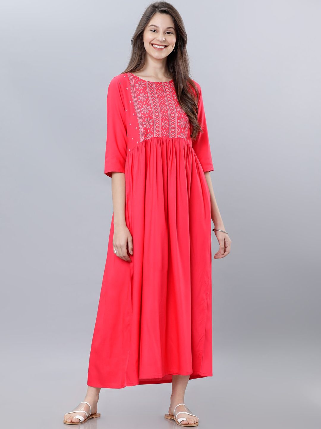 Vishudh Women Pink Solid Fit and Flare Dress Price in India