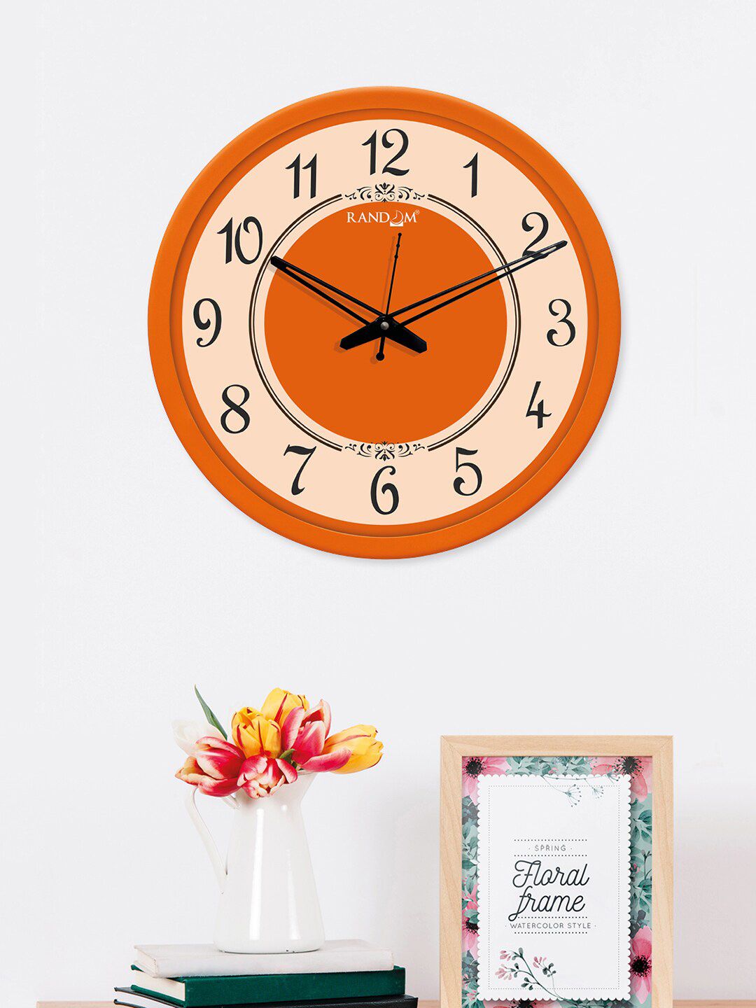 RANDOM Orange Round Solid 30.4 cm Analogue Wall Clock Price in India