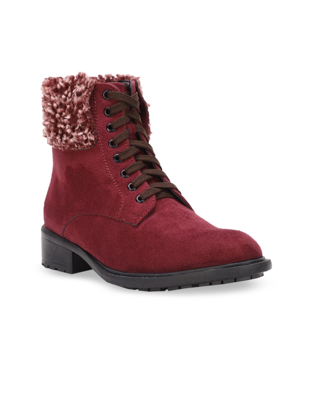 Bruno Manetti Women Red Solid Suede Heeled Boots Price in India