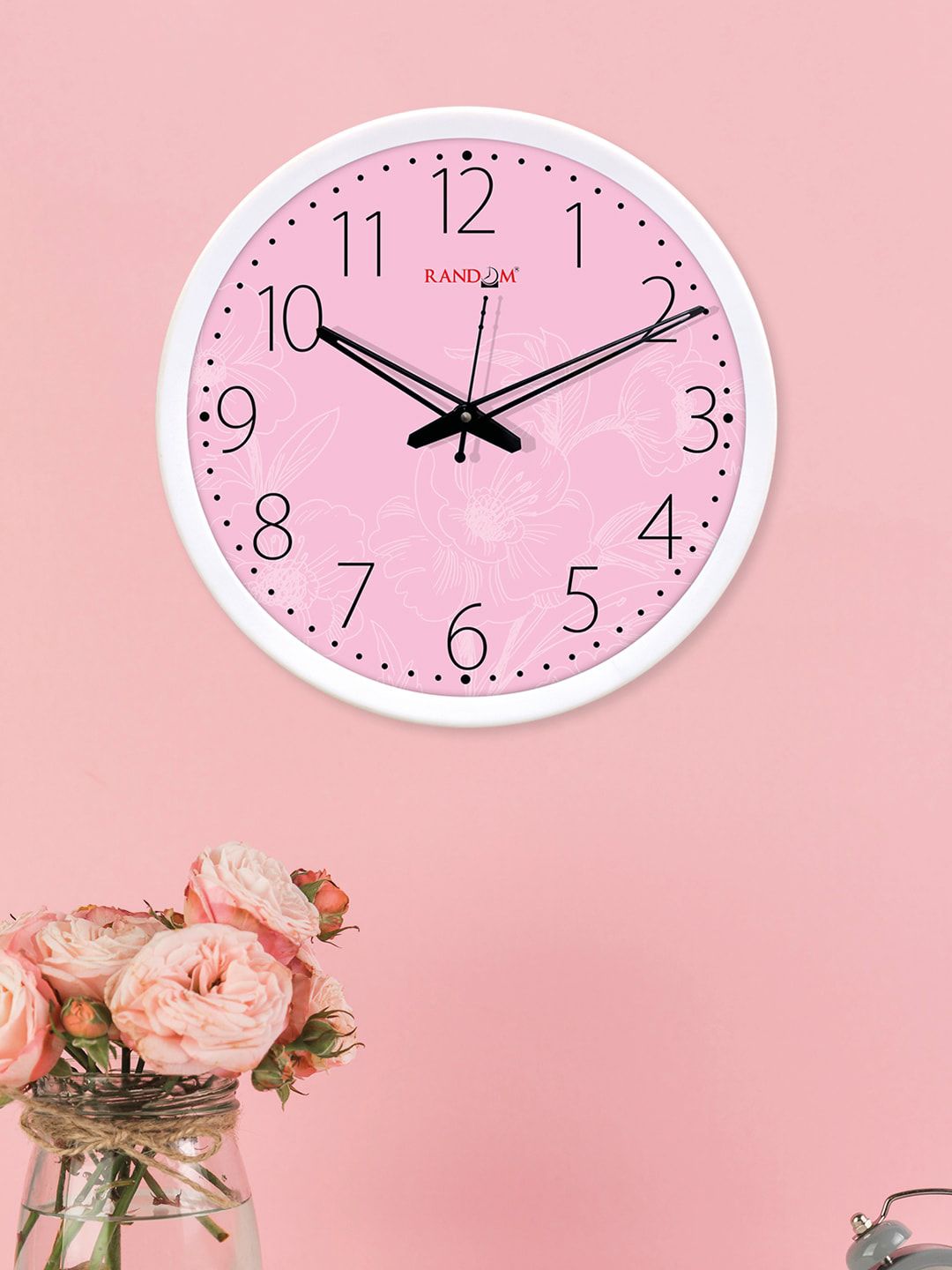 RANDOM White & Pink Round Printed 30.48 cm Analogue Wall Clock Price in India