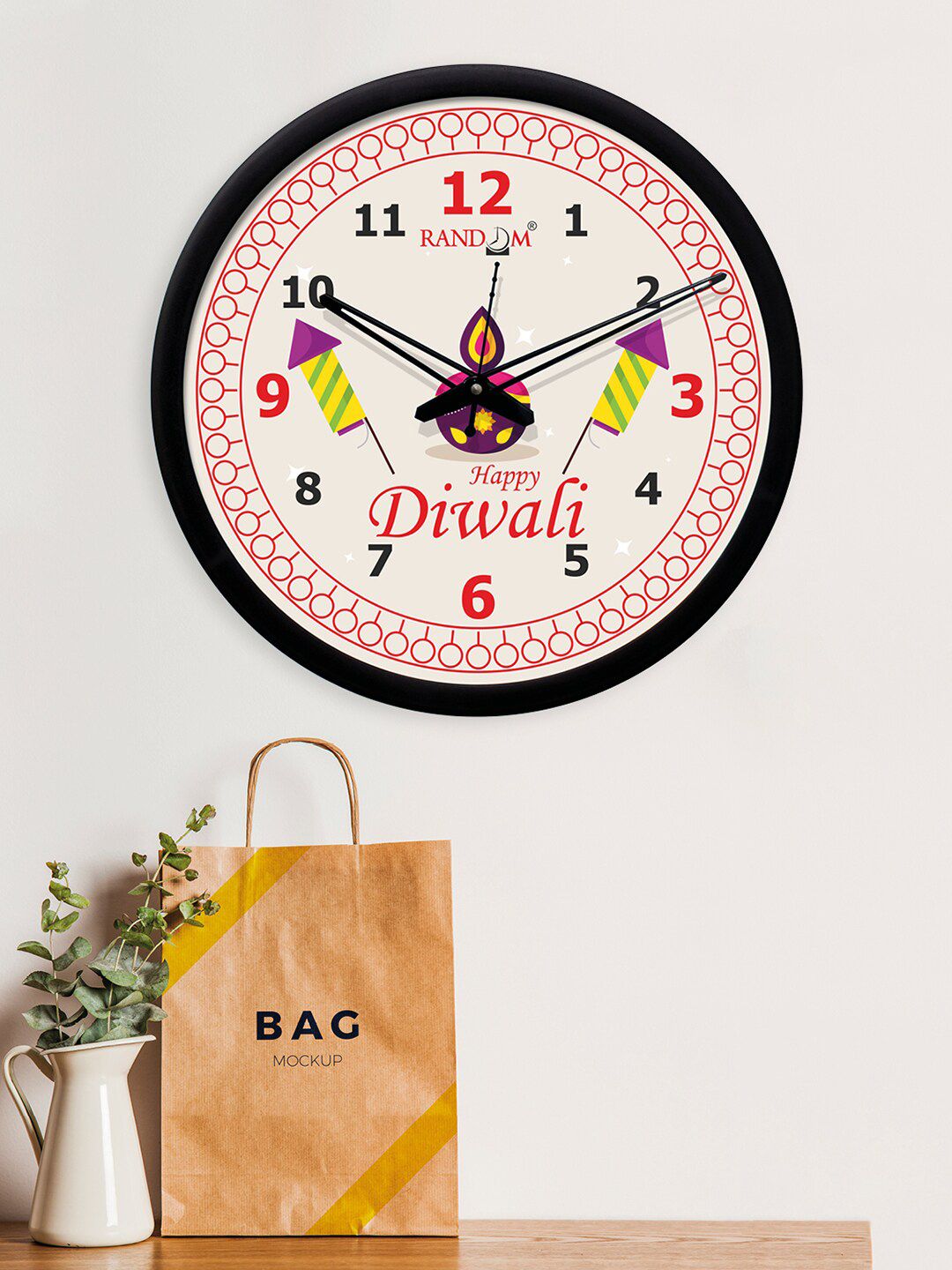 RANDOM White & Red Dial Round Printed 30 cm Analogue Wall Clock Price in India