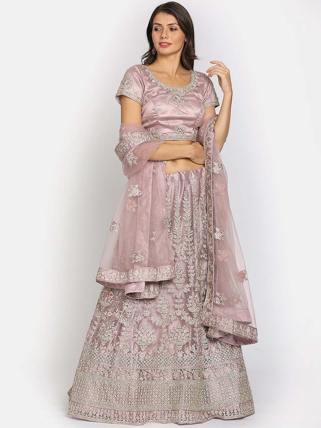 Koskii Women Pink Semi-Stitched Lehenga & Blouse with Dupatta