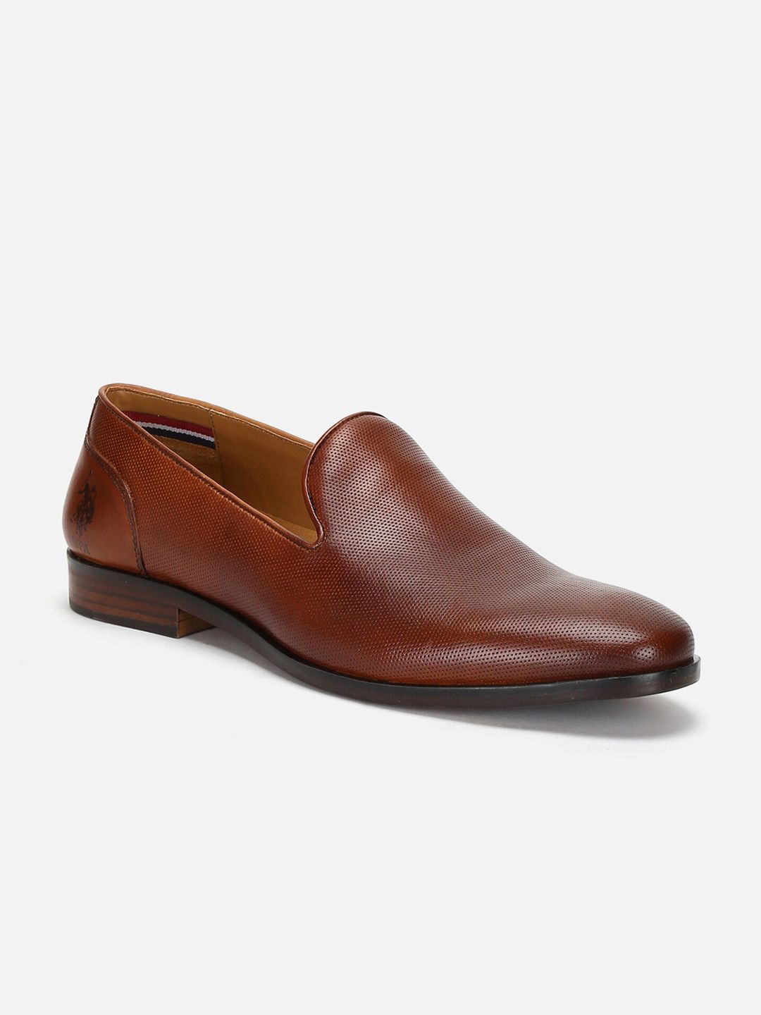 U.S. Polo Assn. Men Tan-Brown Textured Leather Slip-On Shoes
