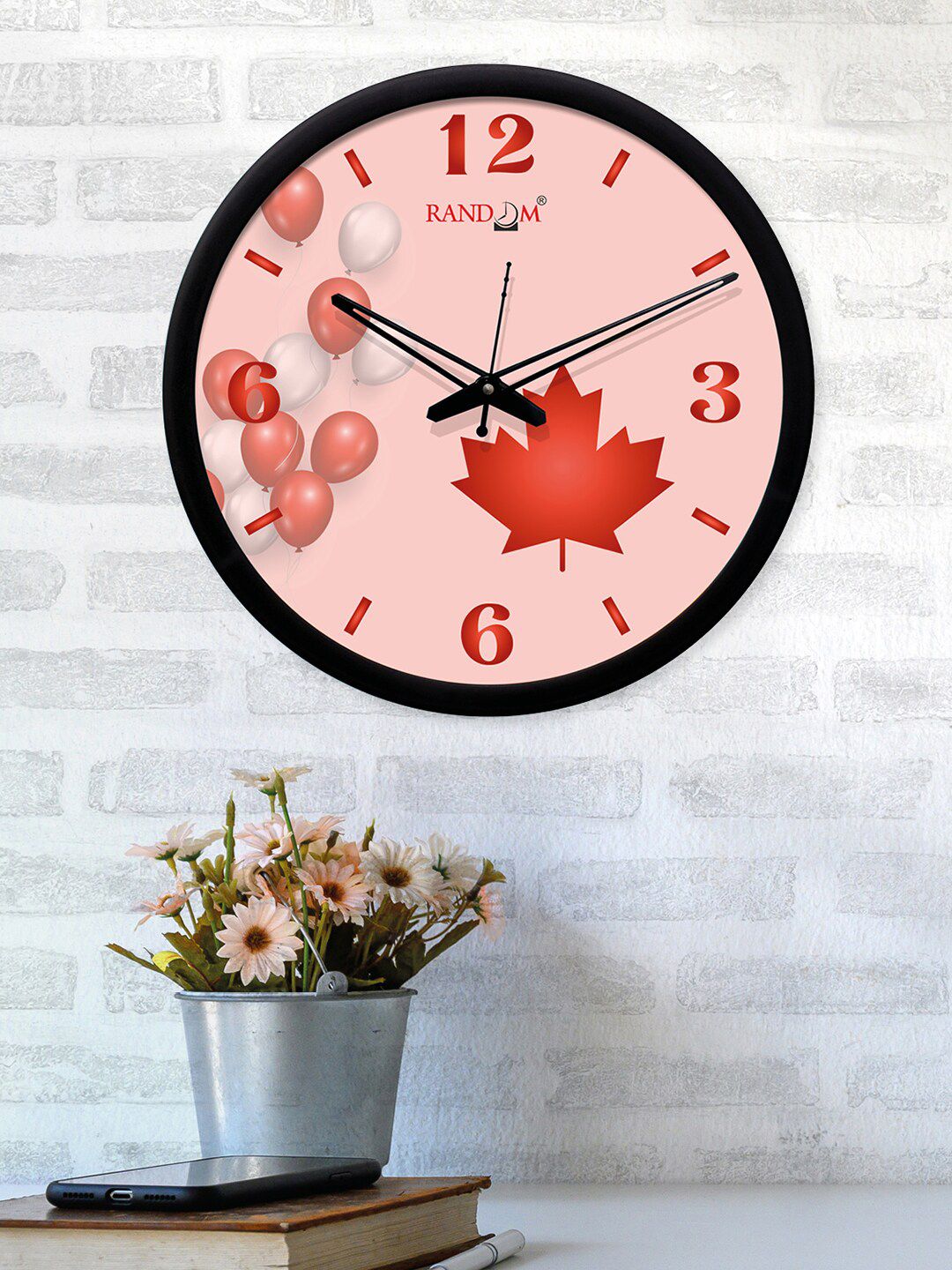 RANDOM Black & Pink Round Printed Analogue Wall Clock Price in India