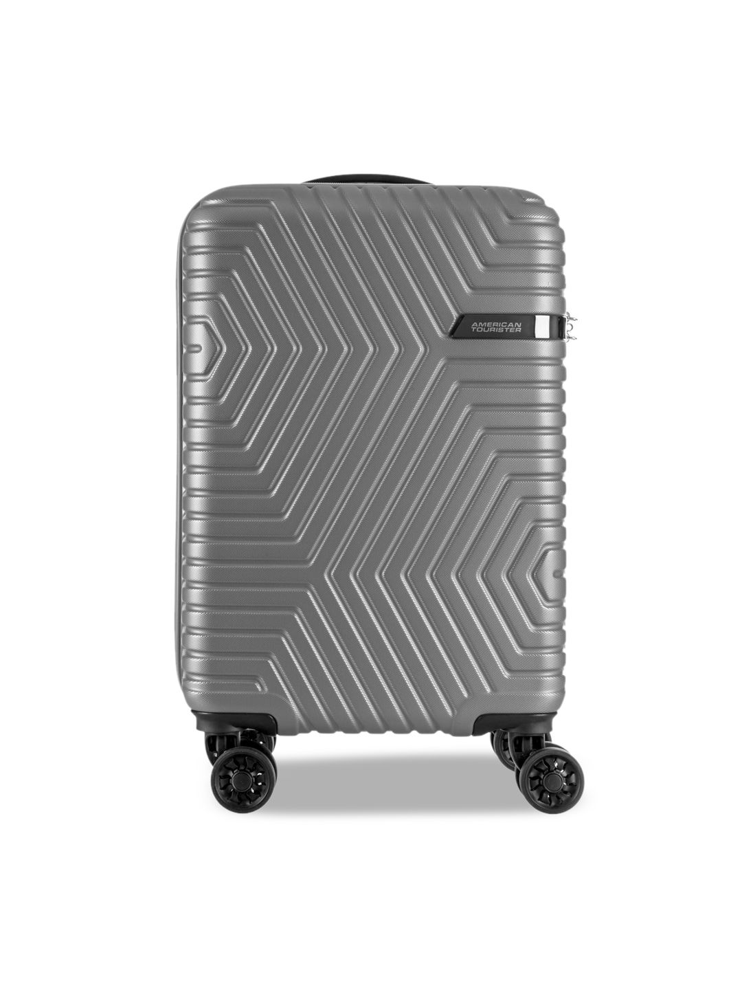AMERICAN TOURISTER Grey Textured Hard-Sided Medium Trolley Suitcase Price in India