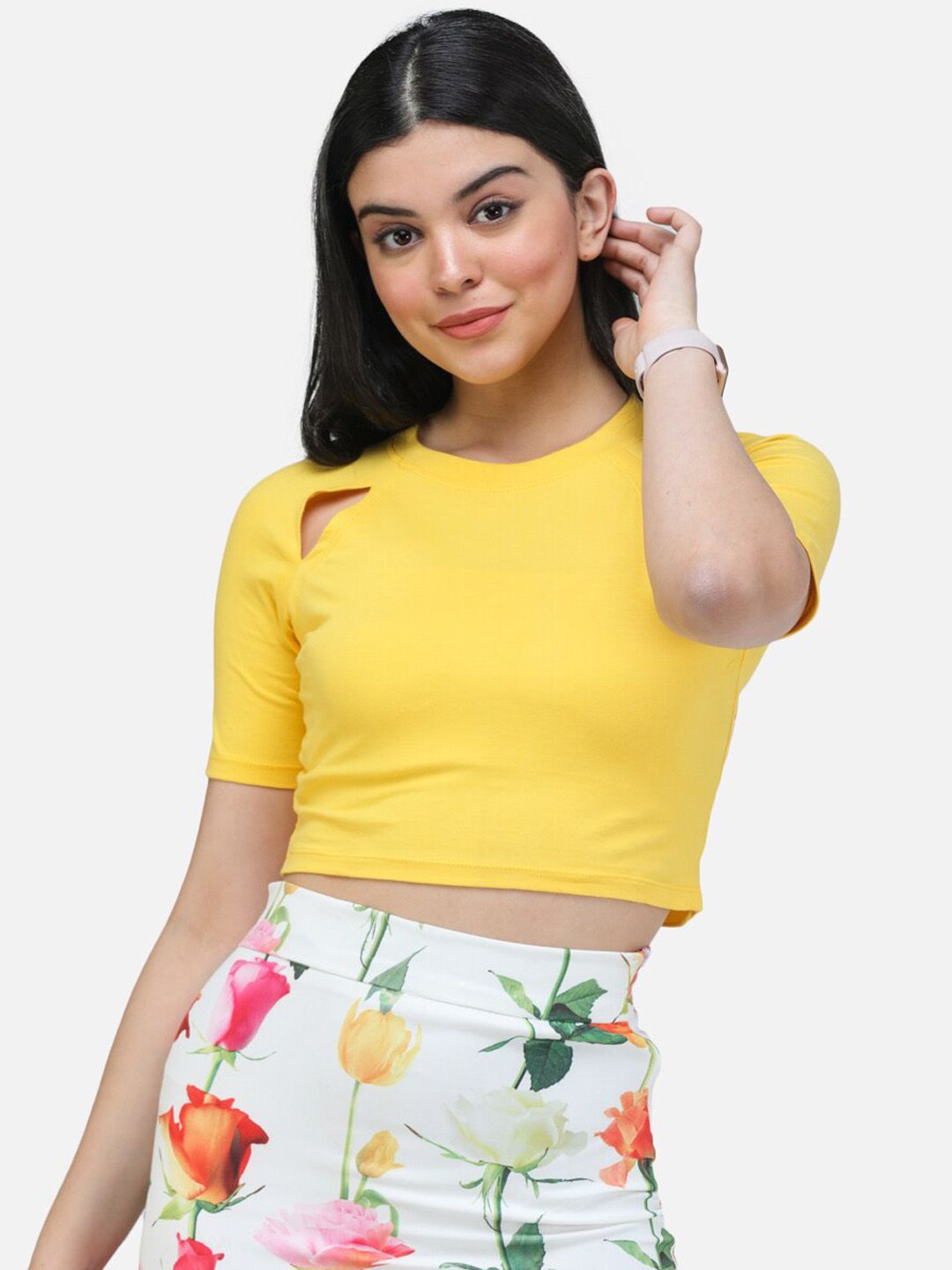 SCORPIUS Women Yellow Solid Fitted Top