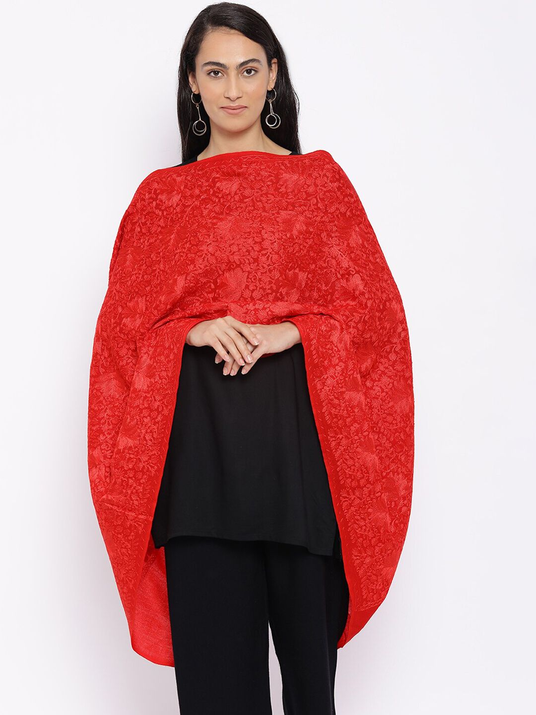 Pashmoda Women Red Embroidered Pure Wool Stole Price in India