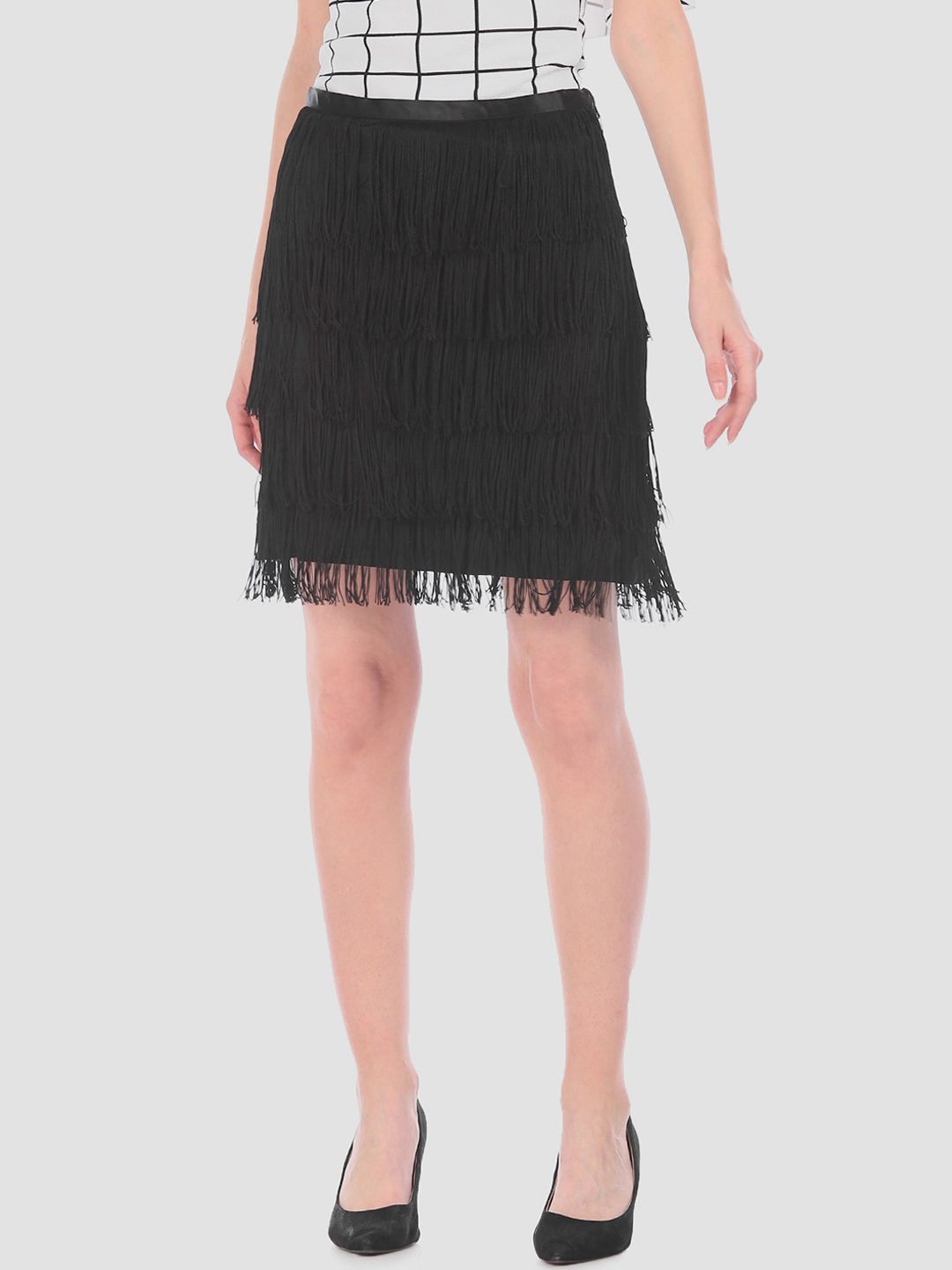 GAP Women Black Solid Fringed Mini A-Line Skirt