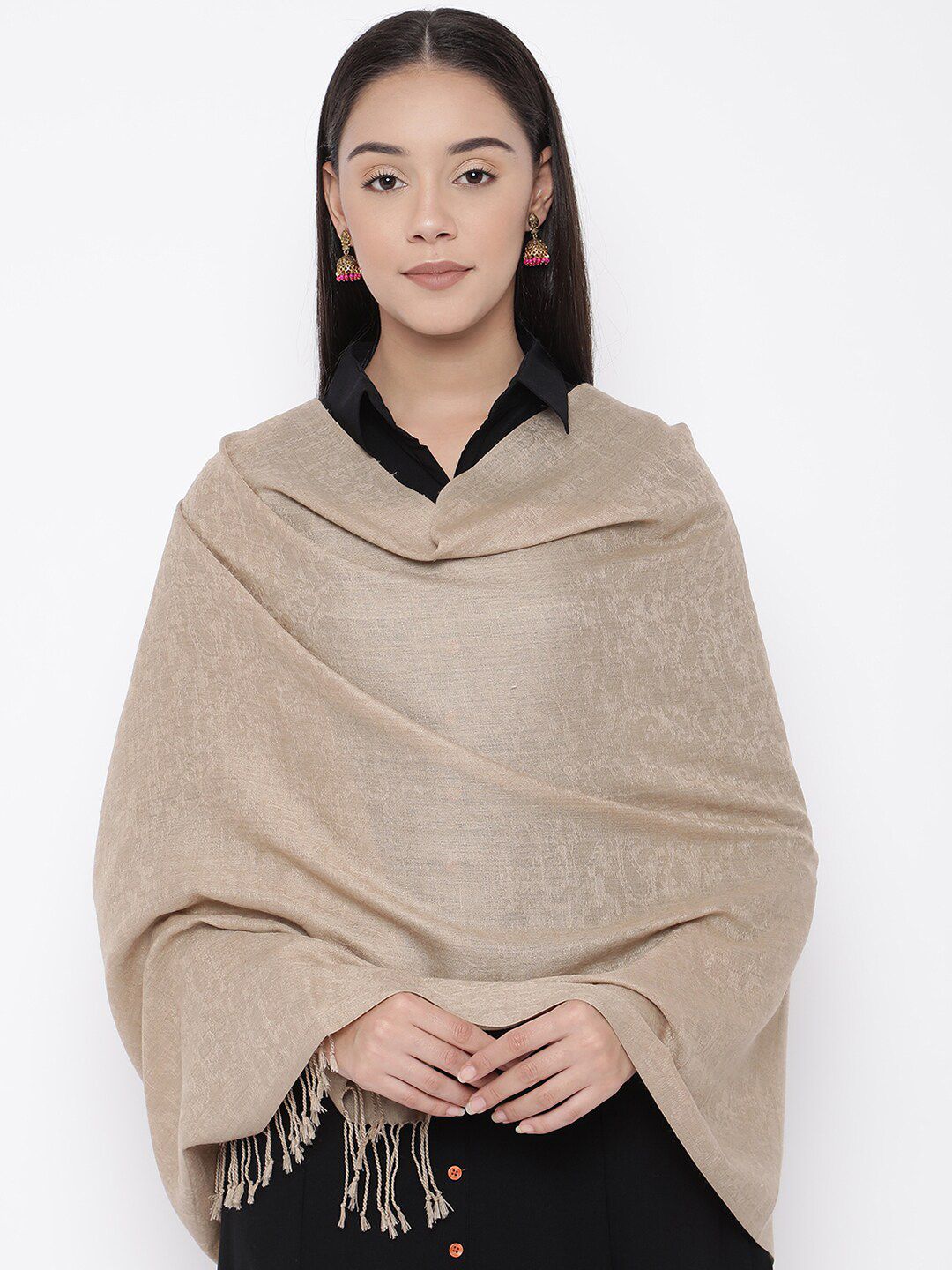 Pashmoda Women Beige Woven Design Stole Price in India