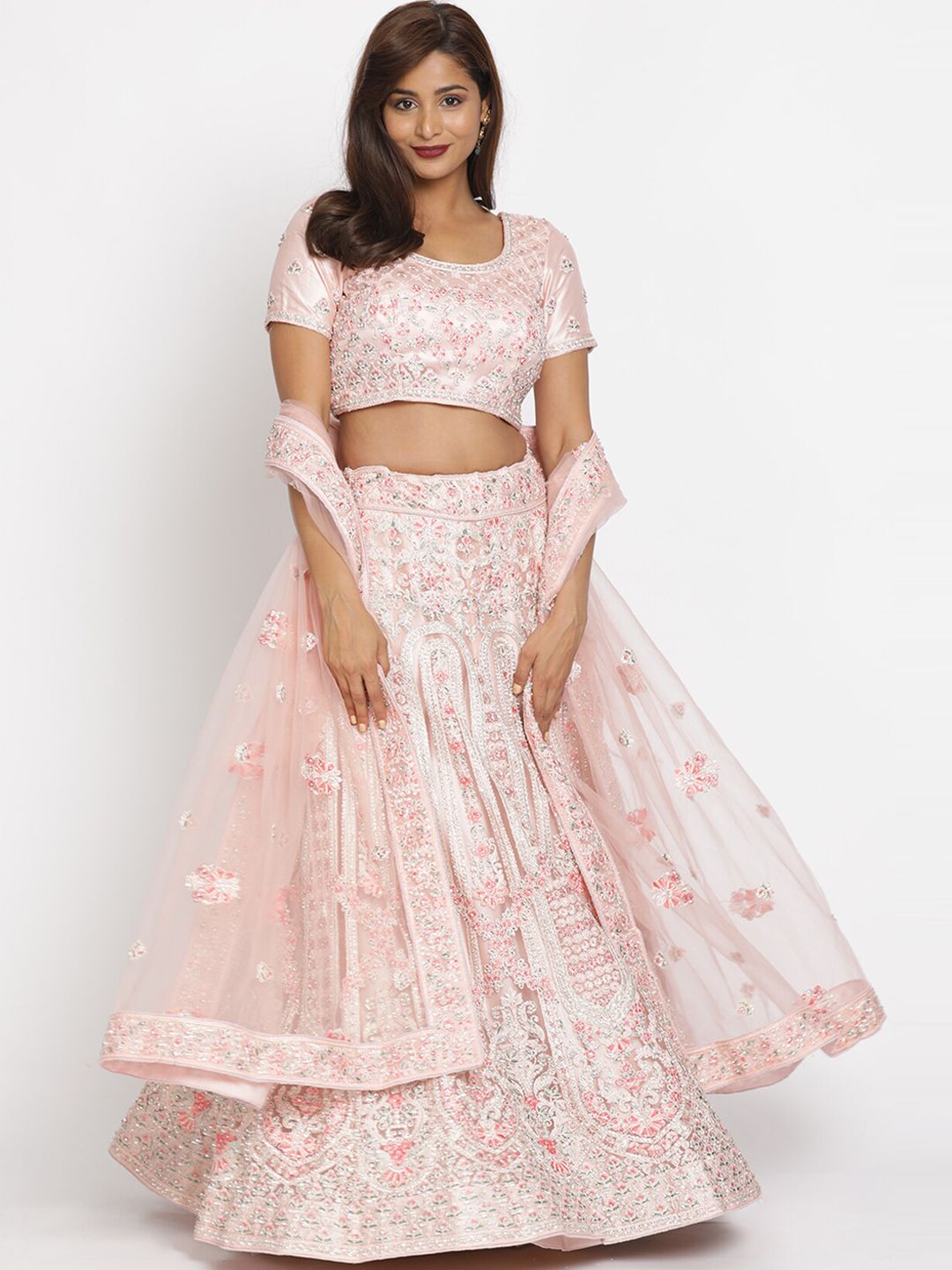 Koskii Pink Semi-Stitched Lehenga & Blouse with Dupatta