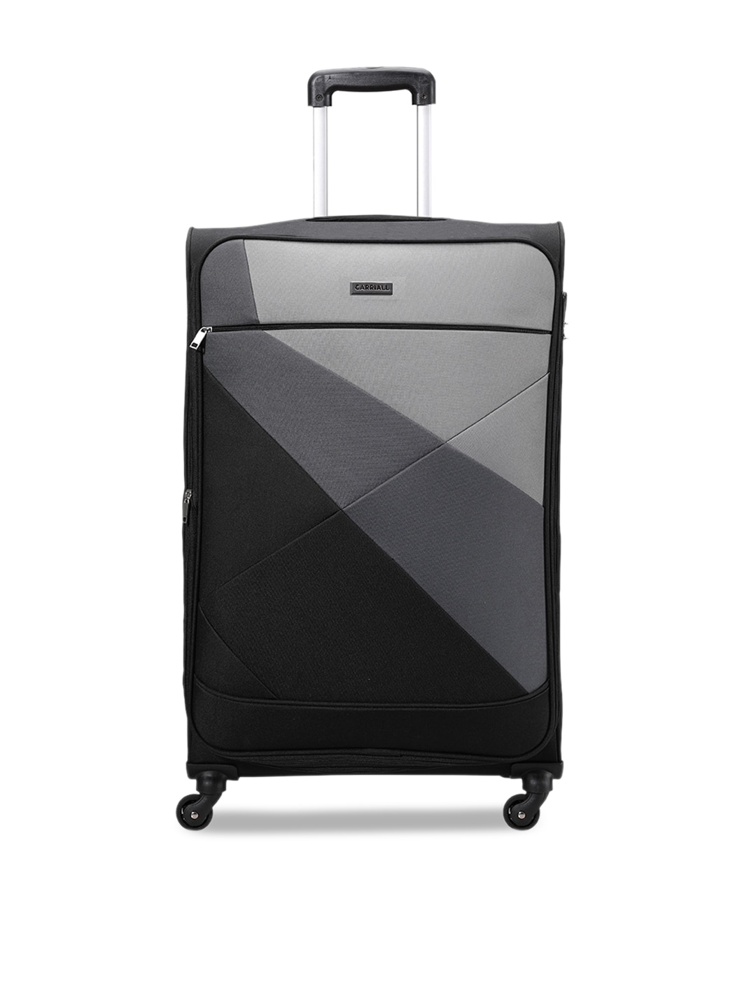 CARRIALL Black & Grey Colourblocked Soft-Sided Large Trolley Suitcase Price in India