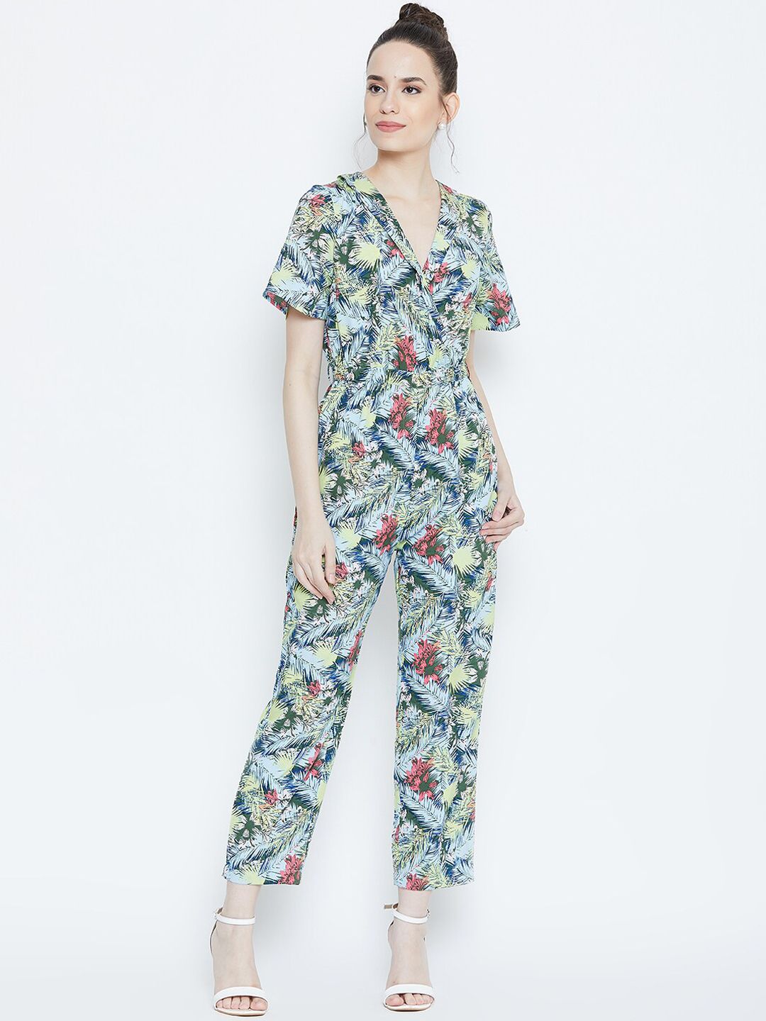 DODO & MOA Women Blue & Yellow Printed Basic Jumpsuit Price in India