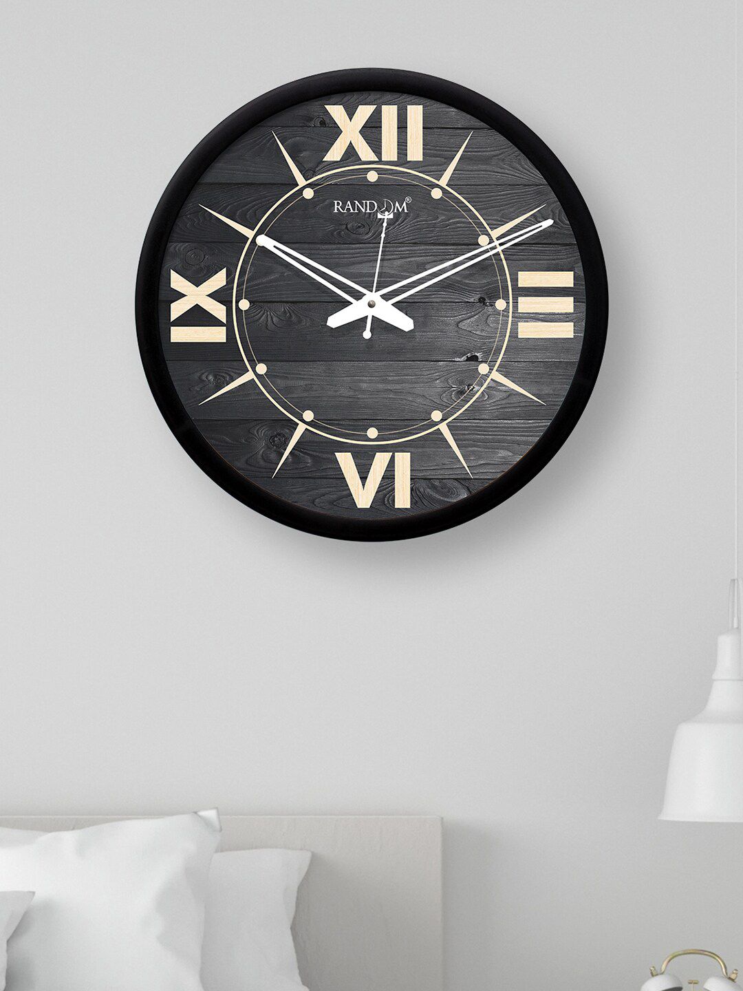 RANDOM Black & Beige Contemporary Round Shaped 30.48 cm Wall Clock Price in India