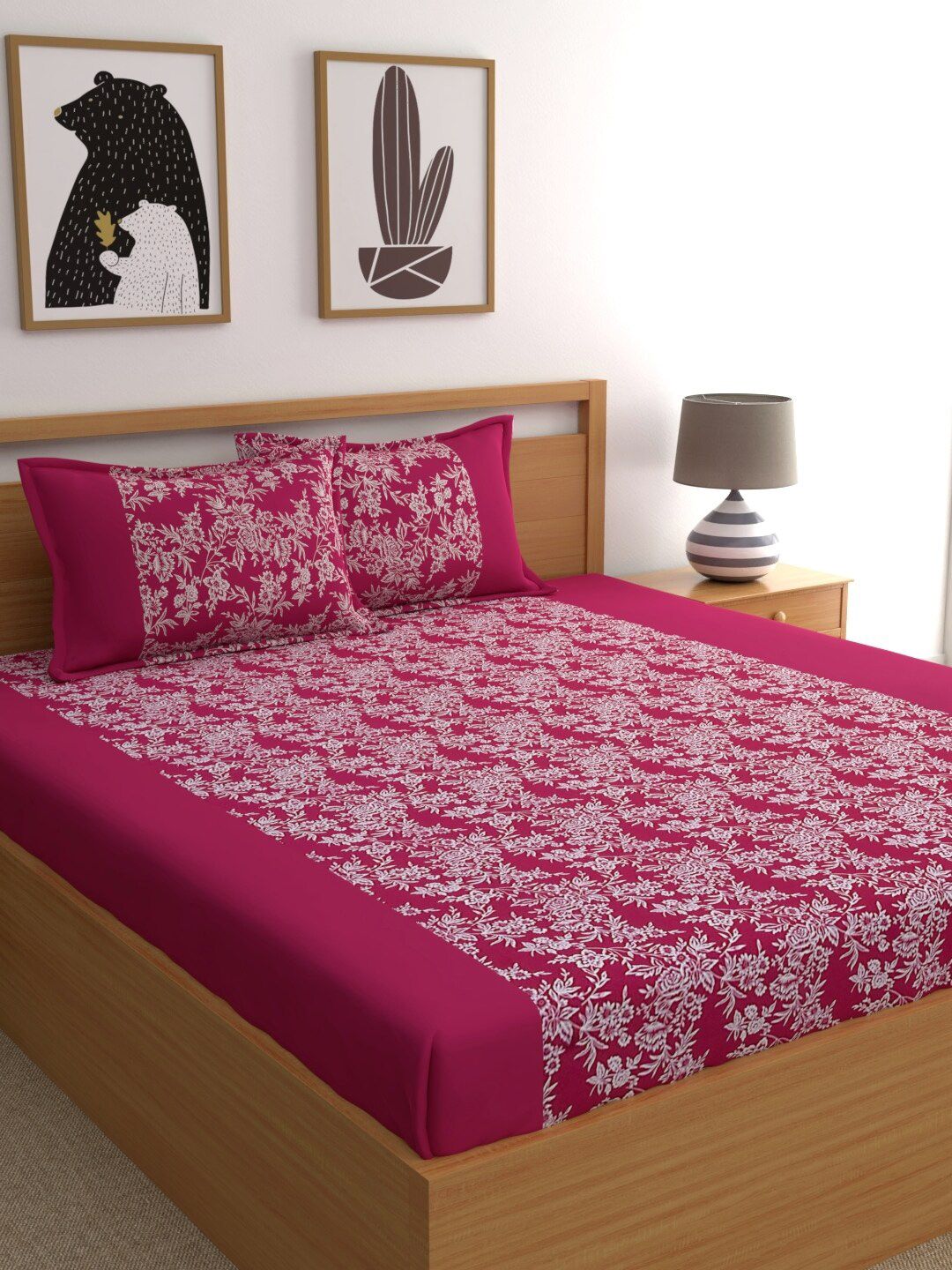 Home Ecstasy Pink Floral 160 TC Cotton 1 Queen Bedsheet with 2 Pillow Covers Price in India