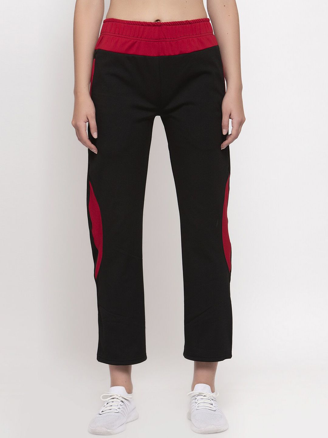 CUKOO Women Black & Red Solid Trackpants Price in India