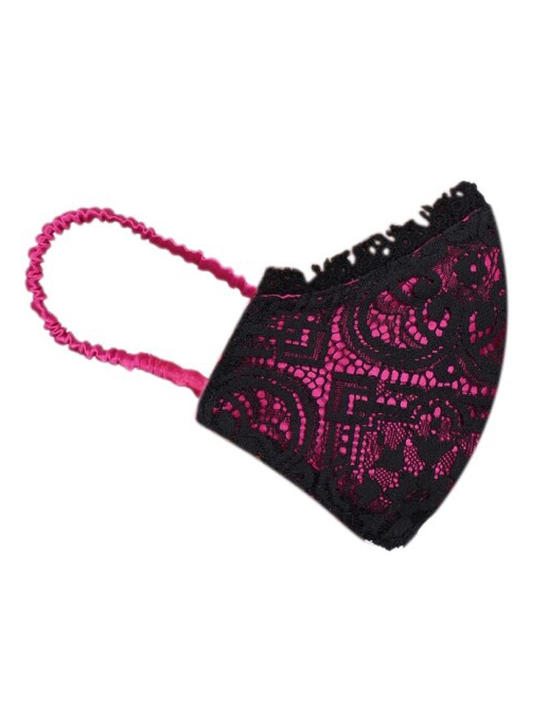 DIVA WALK EXCLUSIVE Women Pink & Black 2-Ply Lace Outdoor Protective Face Mask Price in India