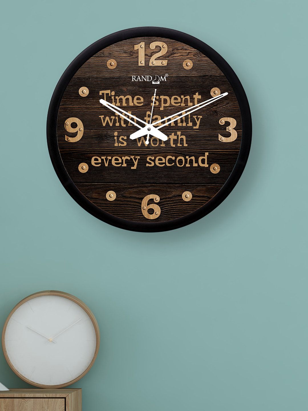 RANDOM Black & Brown Printed Round Shaped 30.48 cm Analogue Wall Clock Price in India