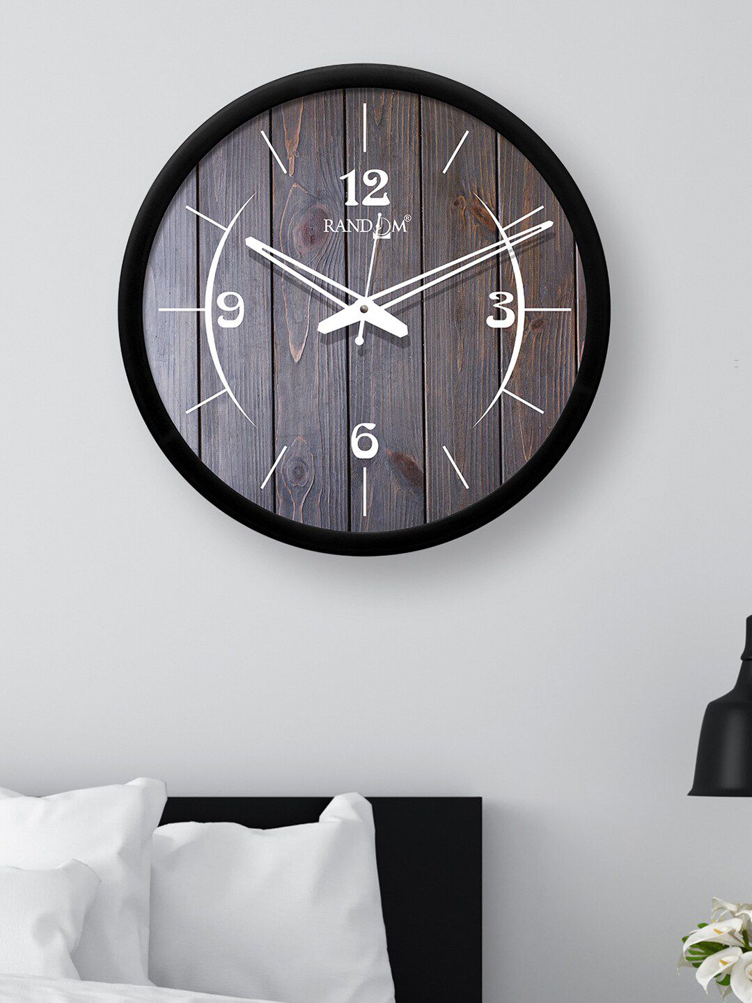 RANDOM Black & Black Simple Wooden Printed Round Shaped 30.48 cm Analogue Wall Clock Price in India