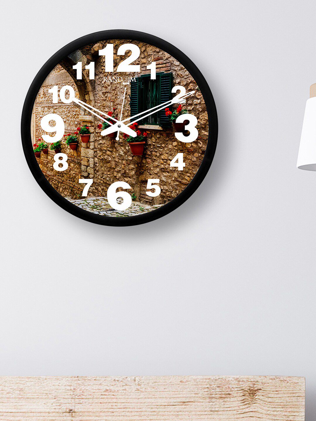 RANDOM Black & Brown Printed 30.48 cm Analogue Wall Clock Price in India