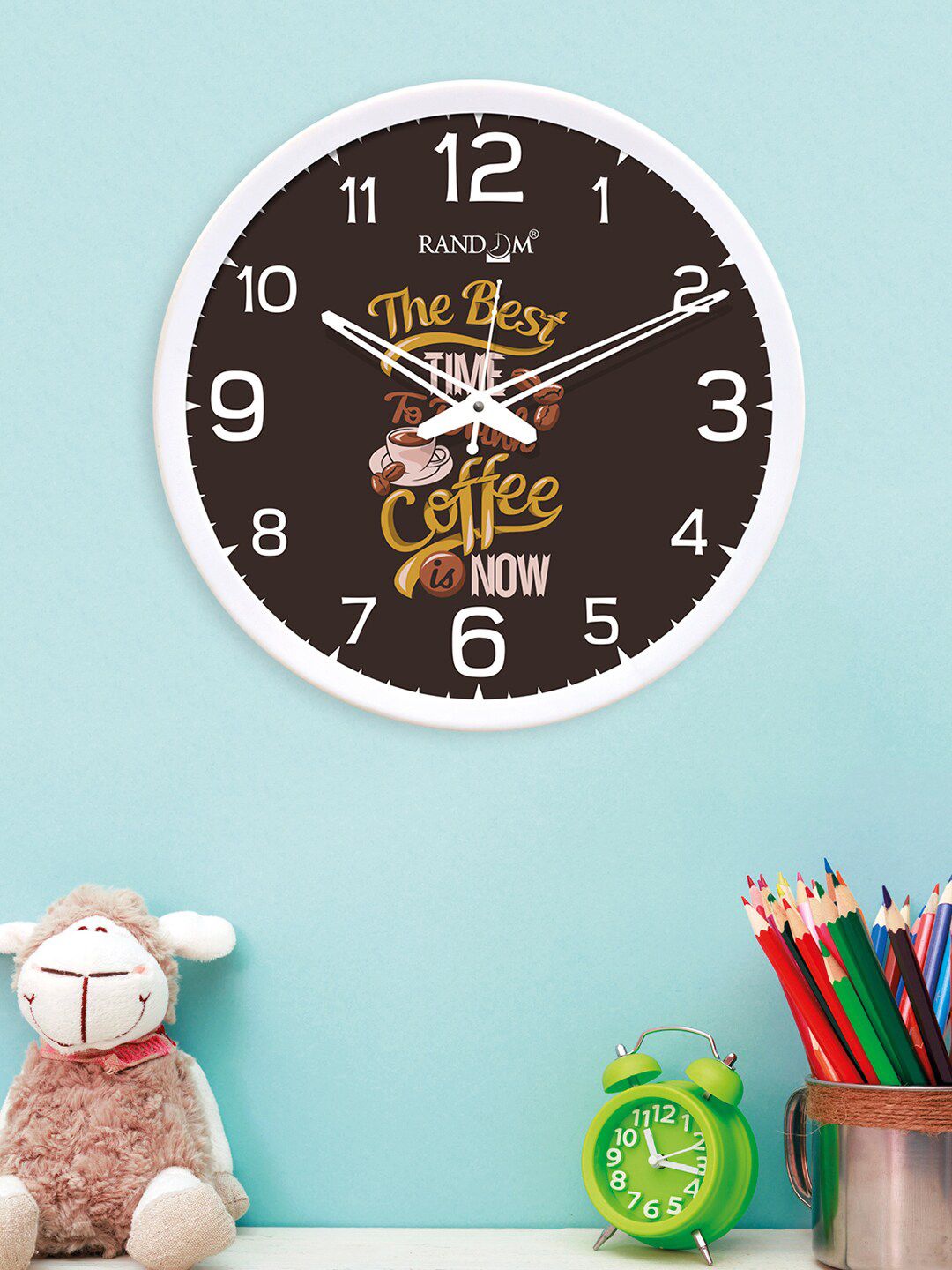 RANDOM Brown Round Printed 30 cm Analogue Wall Clock Price in India