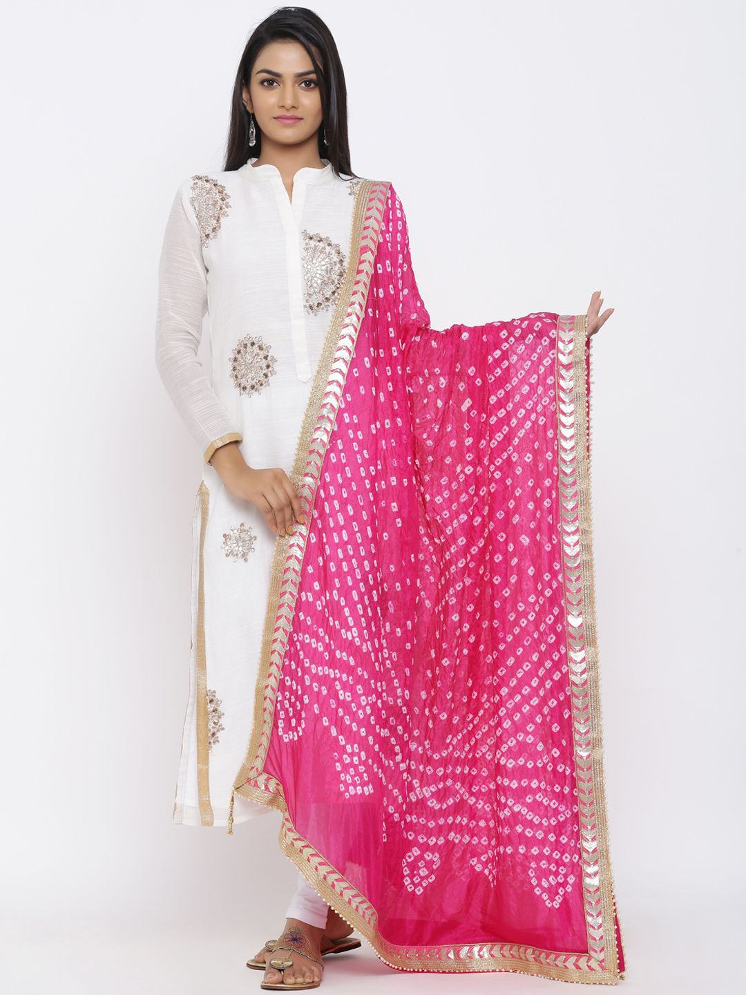 SOUNDARYA Pink & White Dyed Dupatta Price in India