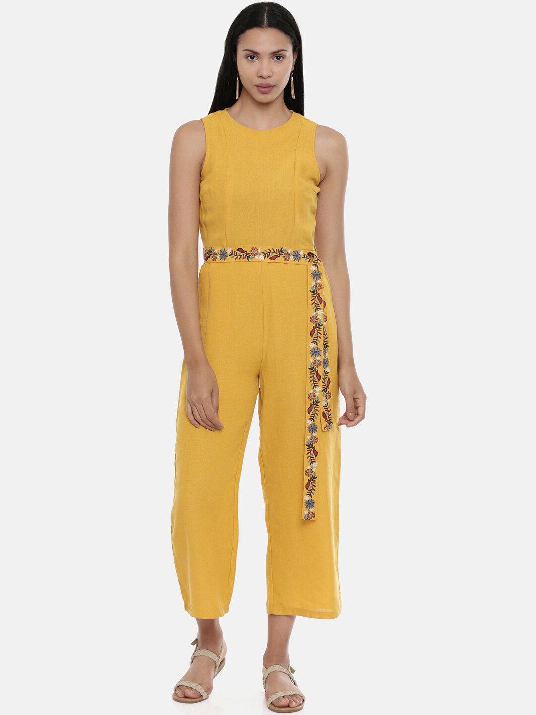 Chumbak Women Yellow Solid Basic Jumpsuit Price in India