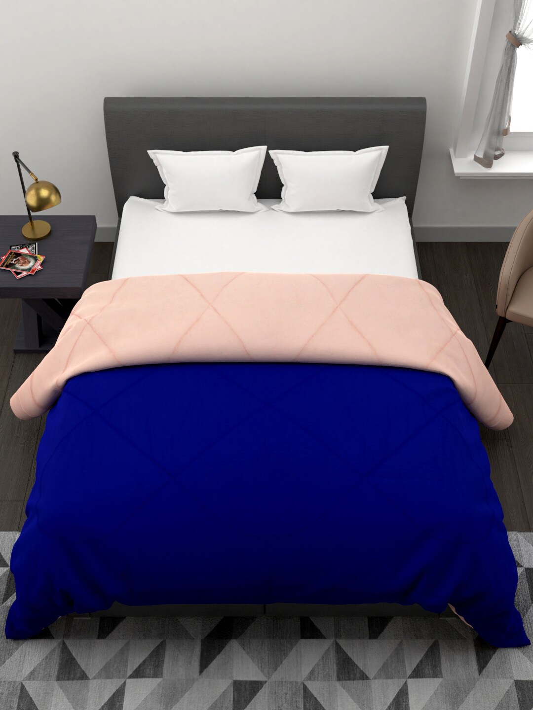 Clasiko Blue & Peach Solid AC Room 233 GSM Double Bed Comforter Price in India