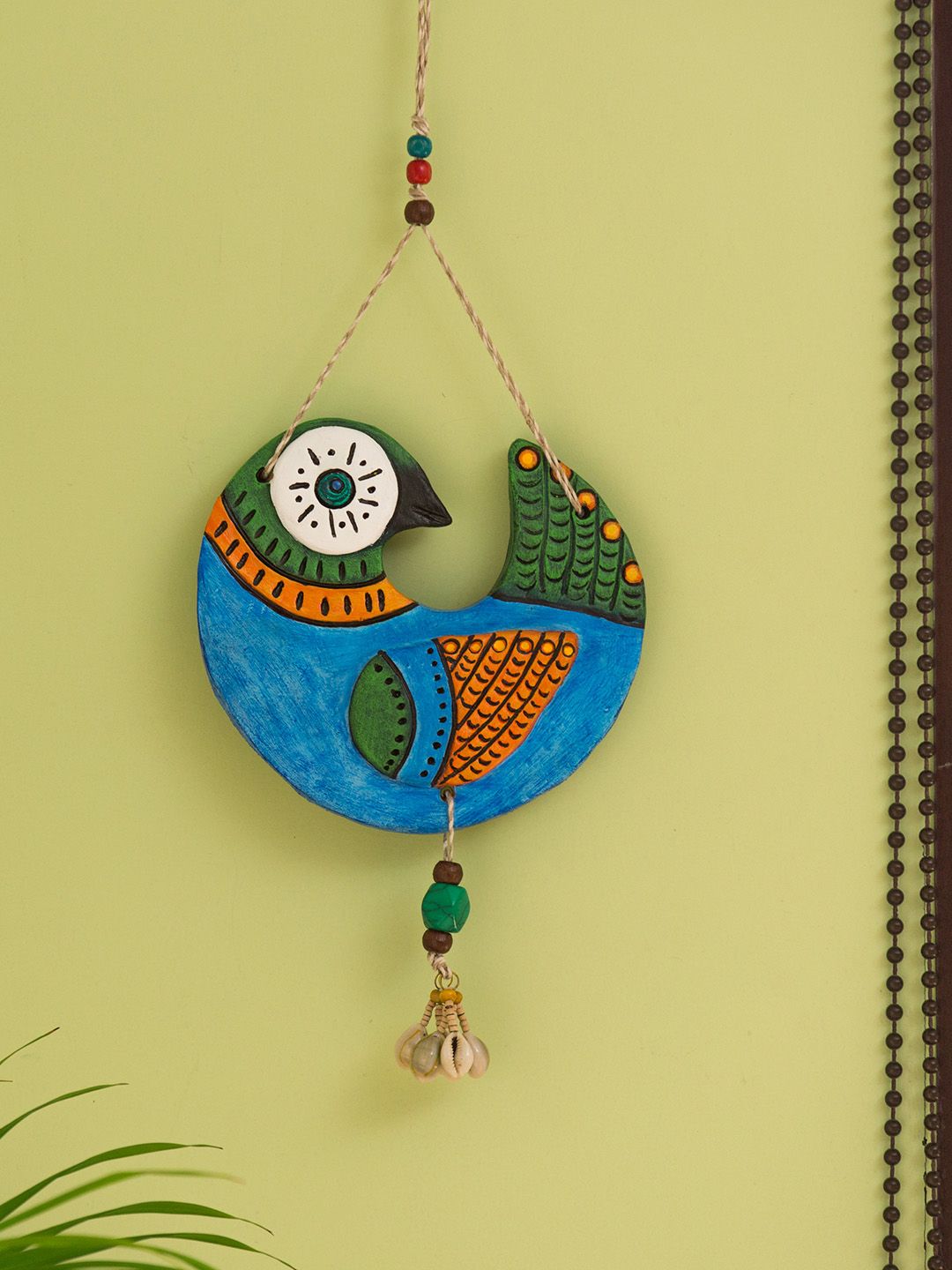 ExclusiveLane Blue & Green Curled Peacock Handcrafted Terracotta Decorative Wall Hanging Price in India