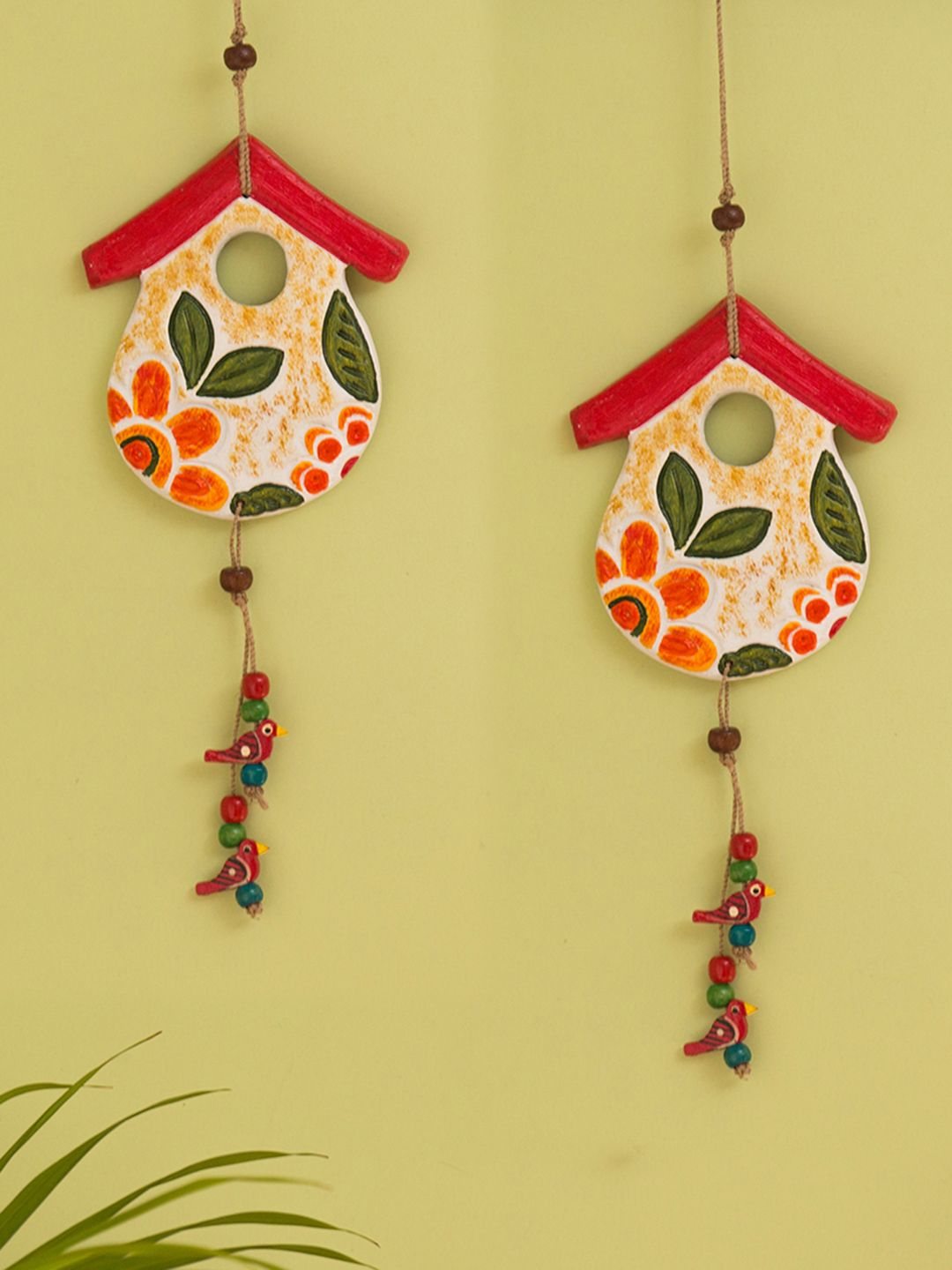 ExclusiveLane Multicoloured 2 Pieces Handcrafted Decorative Terracotta Wall Hanging Set Price in India