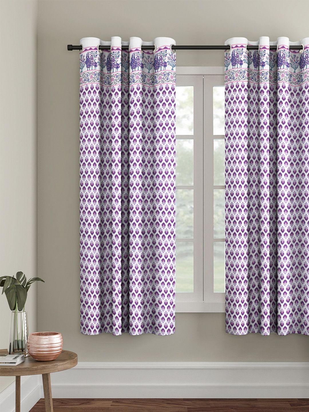 Rajasthan Decor White & Purple Printed Single Window Curtain Price in India