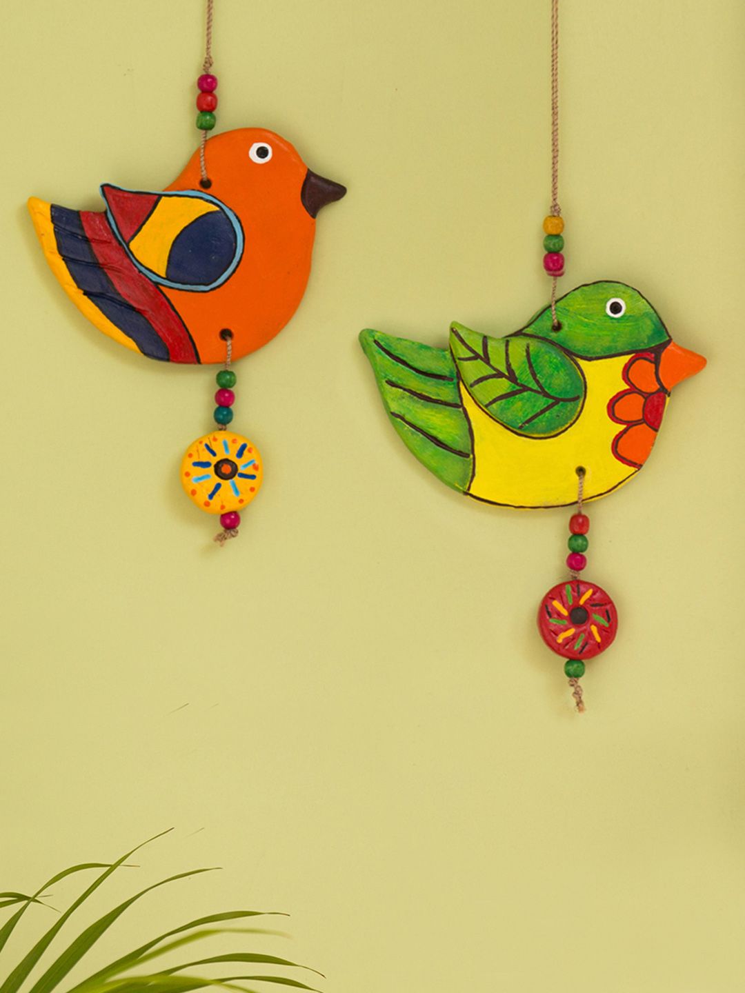 ExclusiveLane Multicoloured 2 Pieces Handcrafted Terracotta Decorative Wall Hanging Set Price in India
