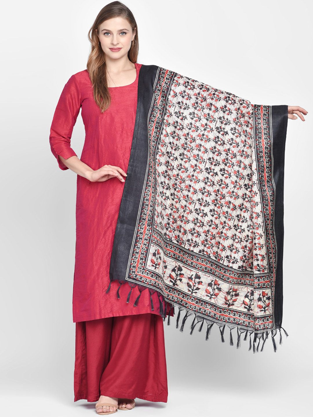 Dupatta Bazaar Red & Black Printed Dupatta Price in India