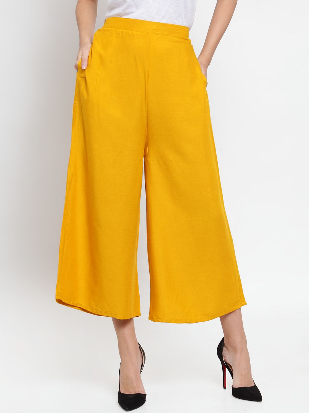 Clora Creation Women Mustard Yellow Smart Regular Fit Solid Culottes Price in India
