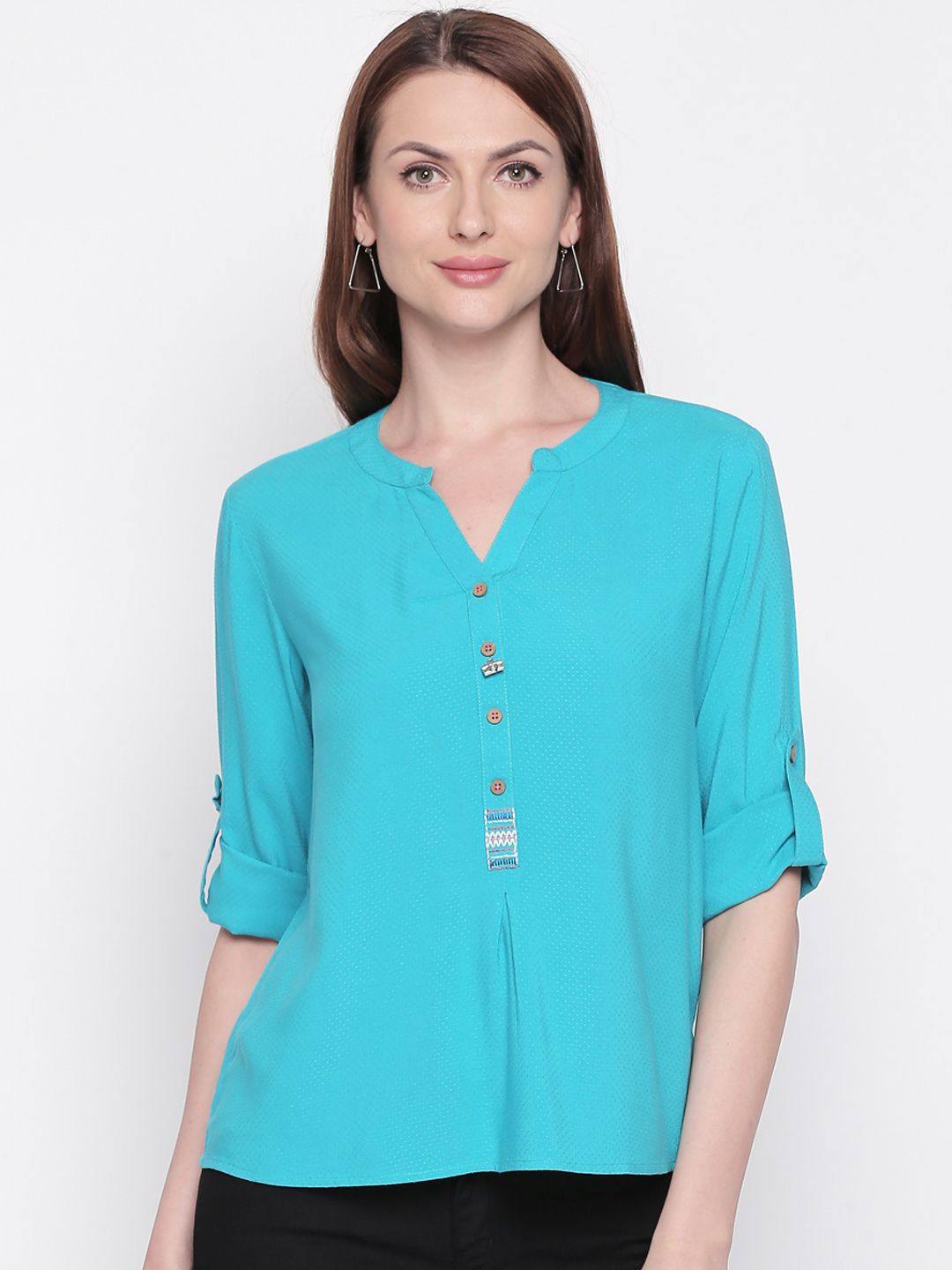 AKKRITI BY PANTALOONS Women Blue Self Design Top