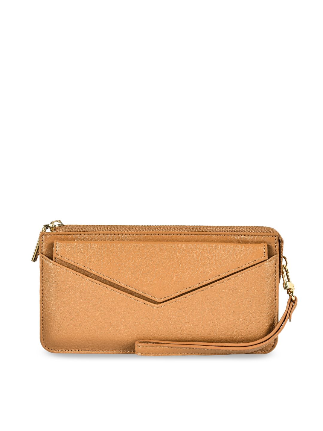 Eske Women Tan Brown Solid Zip Around Leather Wallet Price in India