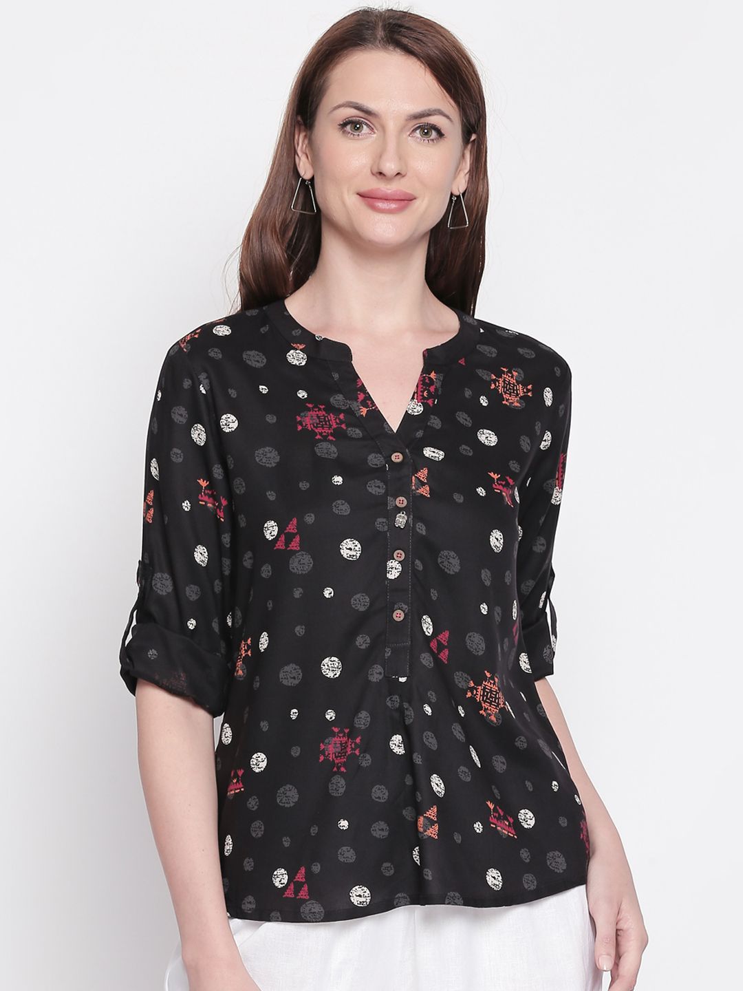 AKKRITI BY PANTALOONS Women Black Printed Top