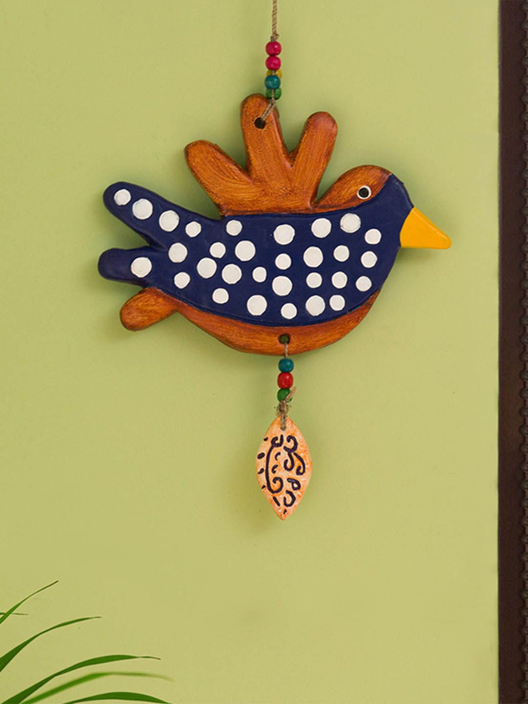 ExclusiveLane Brown & Navy Spotted Songbird Handcrafted Terracotta Decorative Wall Hanging Price in India
