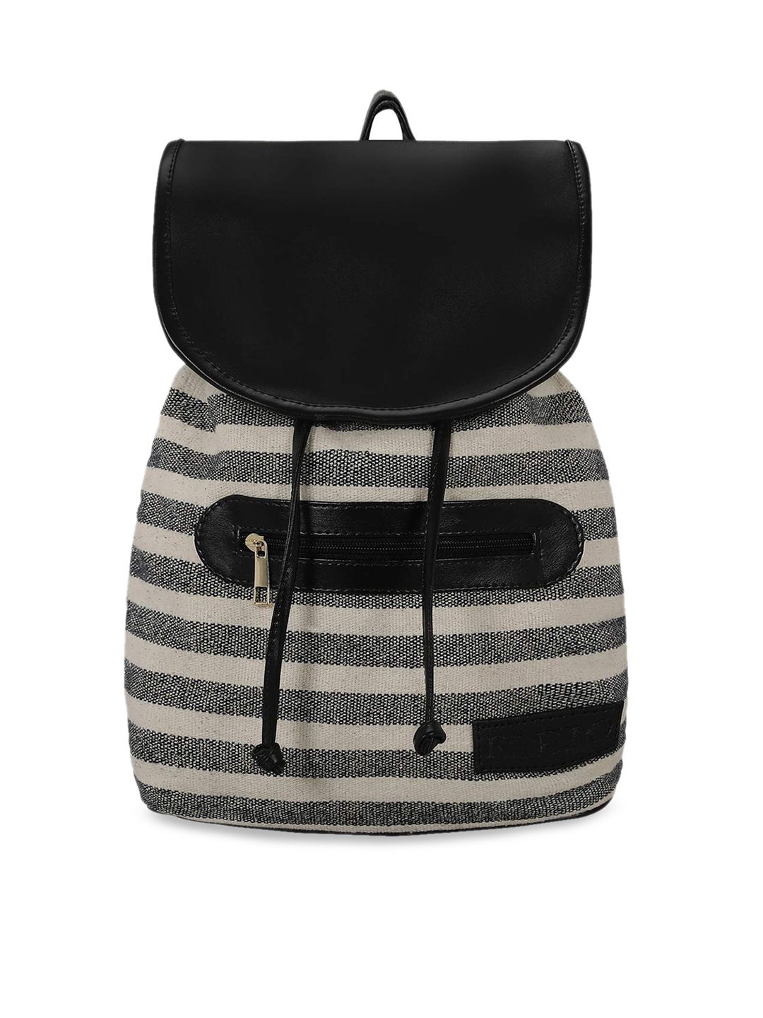 KLEIO Women Black & Grey Striped Backpack Price in India