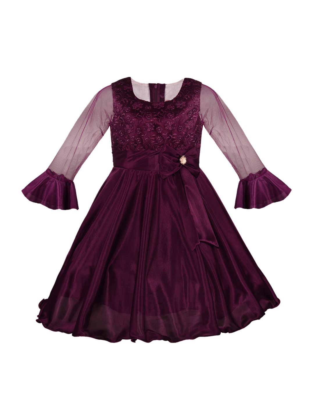 Wish Karo Girls Purple Embroidered Fit and Flare Dress