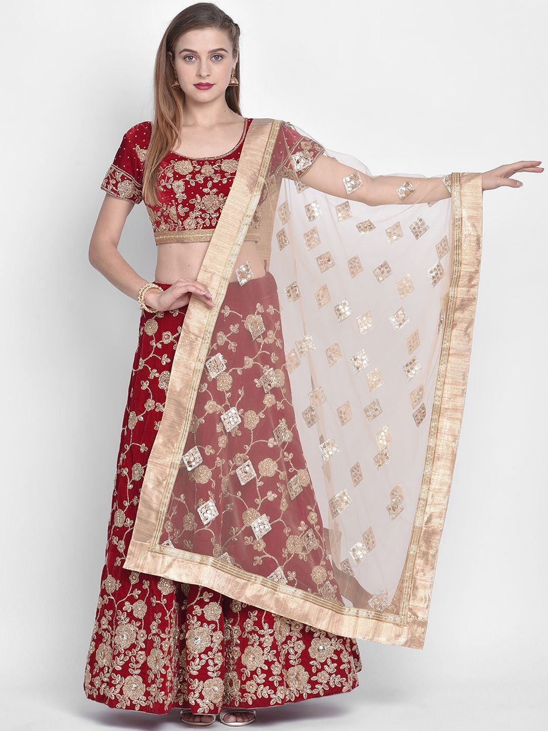 Dupatta Bazaar Gold-Coloured Embroidered Dupatta Price in India