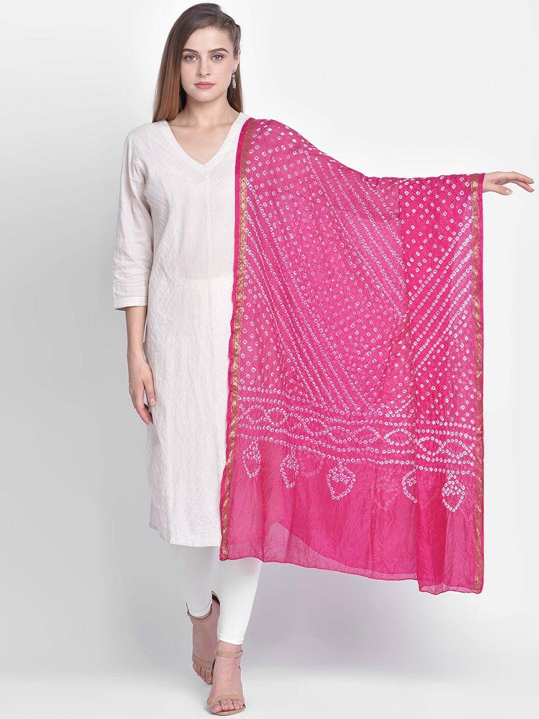 Dupatta Bazaar Women Pink & White Dyed Art Silk Dupatta Price in India