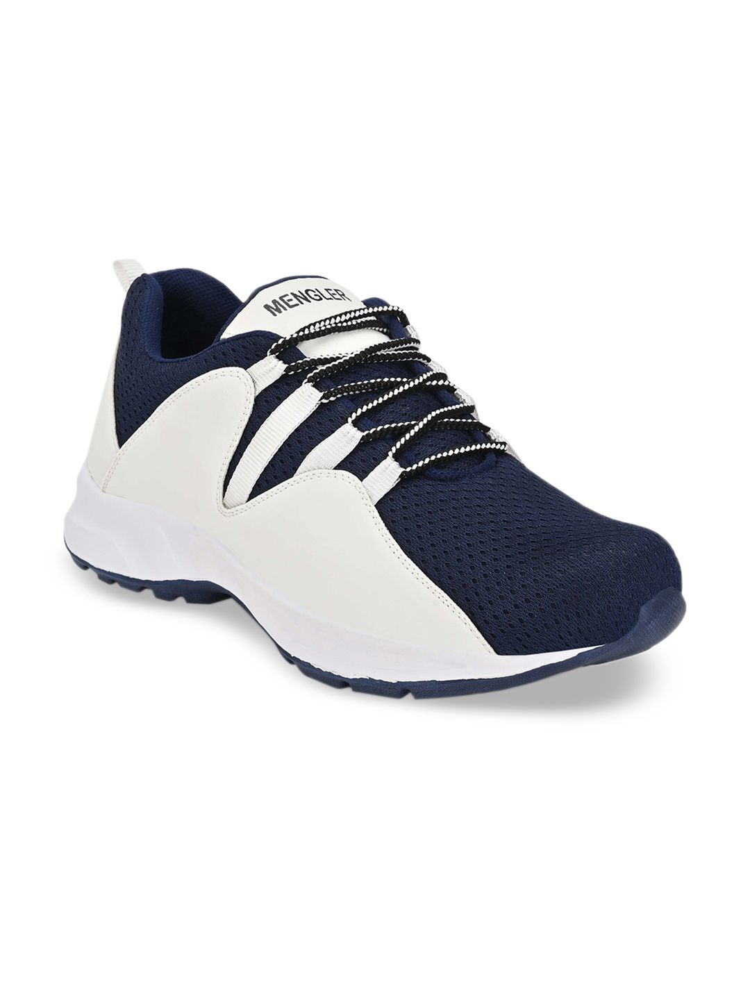 MENGLER Men Off-White & Blue Mesh Running Shoes