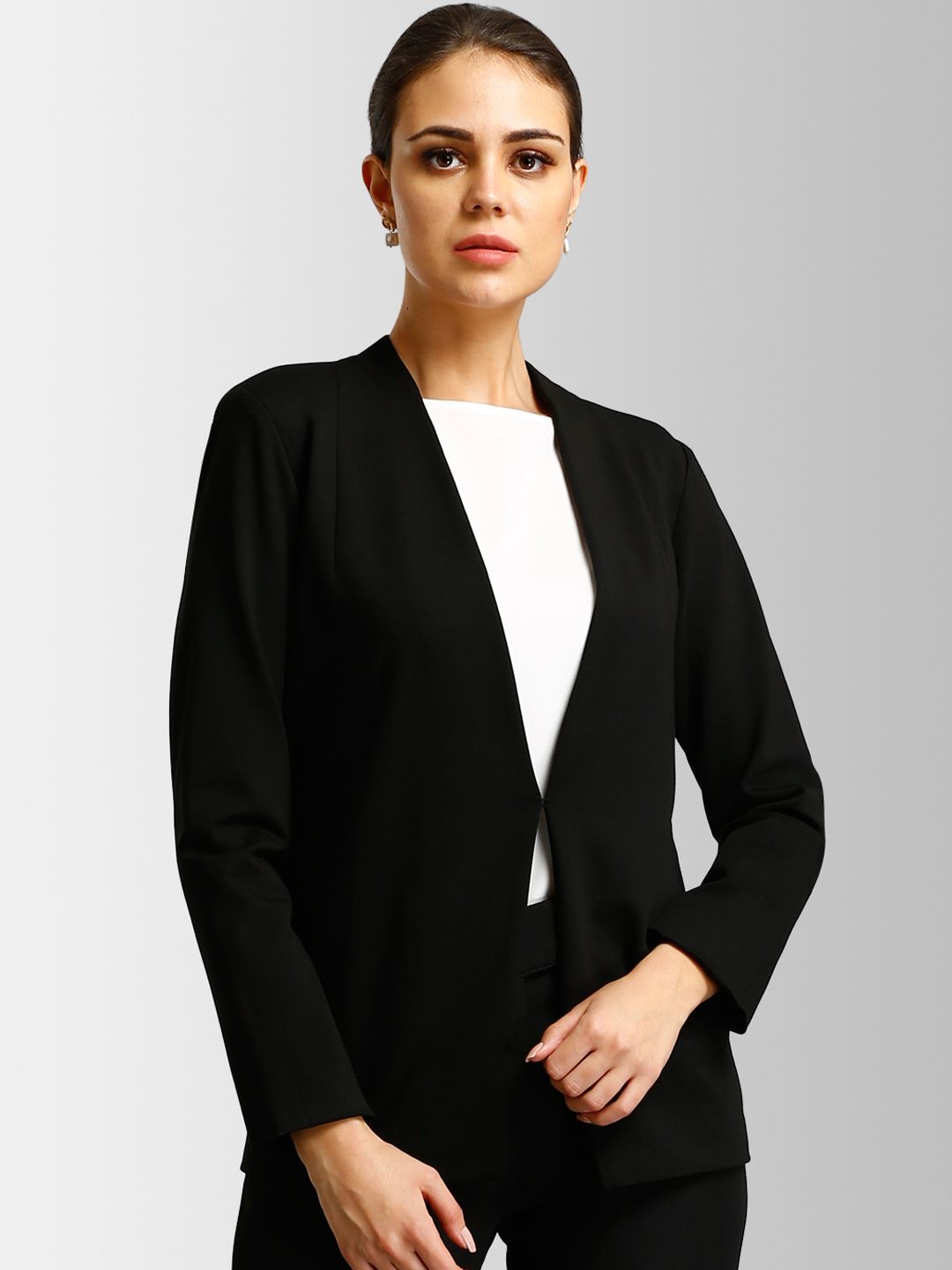 FableStreet Women Black Solid Tailored Jacket Price in India