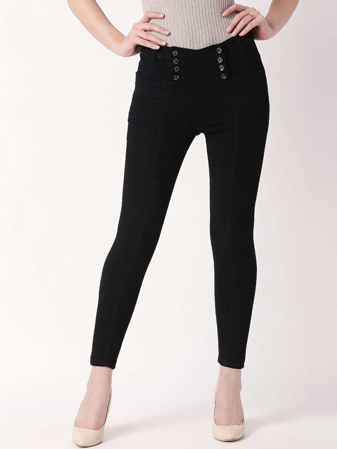 High Star Women Black Slim Fit High-Rise Clean Look Stretchable Jeans Price in India