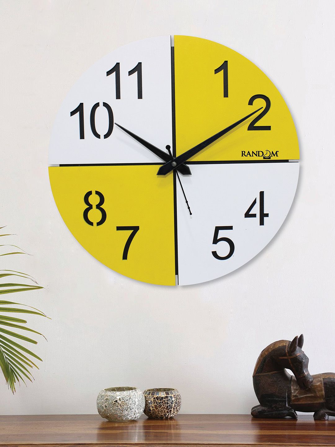 RANDOM White & Yellow Round Colourblocked 29cm Analogue Wall Clock Price in India